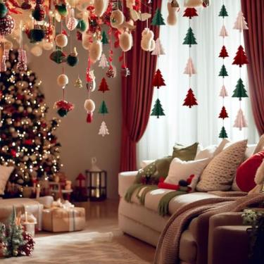 Imagem de Decorações de Natal vermelhas e brancas e verdes - serpentinas de papel para árvore de Natal 3D, bandeira, guirlanda, decorações de festa de Natal, decoração pendurada