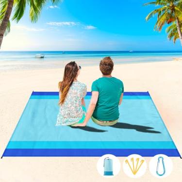 Imagem de Cobertor de praia impermeável à prova de areia 1-7 adulto grande 188 × 203 cm, leve, durável, compacto, livre de areia, extra grande, tapete de praia para viagem, acampamento, caminhada, piquenique