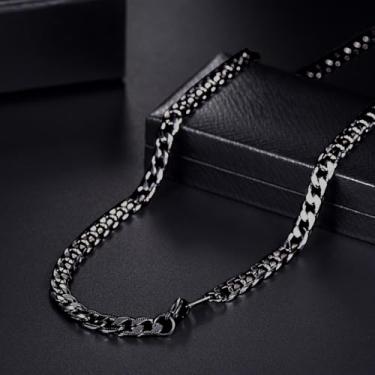 Imagem de Corrente masculina banhada a ouro/prata/preto com elos cubanos de 7 mm, joia hip hop de 45 a 76 cm, 28inch, Aço inoxidável, Sem Pedra Preciosa