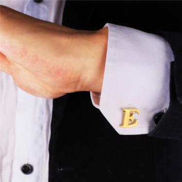 Imagem de Abotoaduras masculinas clássicas de aço inoxidável com 26 letras iniciais do alfabeto abotoaduras, One Size, Aço inoxidável, Sem Pedra Preciosa