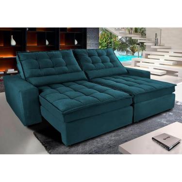 Imagem de Sofá Retrátil E Reclinável Com Molas Ensacadas Cama Inbox Gold 3,12m Tecido Suede Velusoft Petróleo