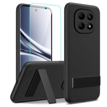 Imagem de Capa de telefone compatível com Xiaomi Redmi Note 15 5G com protetor de tela de vidro, [3 formas de suporte] Capa protetora de silicone TPU à prova de choque para Redmi Note 15 5G 2025 - preta