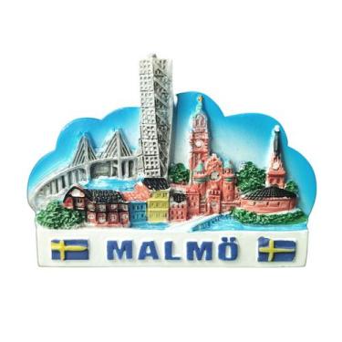 Imagem de Imã de geladeira Malmö, Suécia, resina 3D, lembrança de paisagem urban