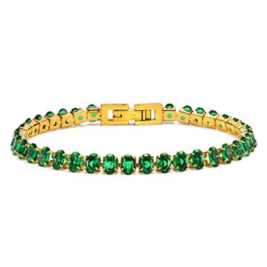 Imagem de Pulseira de tênis de aço de titânio para mulheres, banhada a ouro 18K, zircônia cúbica de elipse verde branca 5 mm pulseira clássica de tênis, pulseira de cristal, aniversário, dia dos namorados, presentes de festa de casamento, joias para mulheres e meninas, Aço inoxidável Zircônia cúbica Aço inoxi