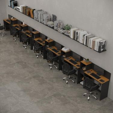 Imagem de Conjunto De Escritório Tech 6 Livreiro E 7 Mesas 90cm - Vian - Preto E Cedro Preto E Cedro