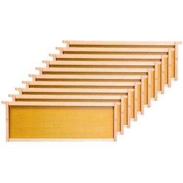 Imagem de Honey Lake Kit de molduras e foudations de colméia, pacote com 10 molduras de madeira super e bases de plástico mergulhado em cera de abelha natural para apicultura