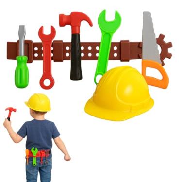 Imagem de Kit de Ferramentas Infantil com Cinto Brinquedo Meninos Construção Diversão Aprendizado Construtores Cinturão Martelo Chaves Serrote Capacete Desenvolvimento Criativo