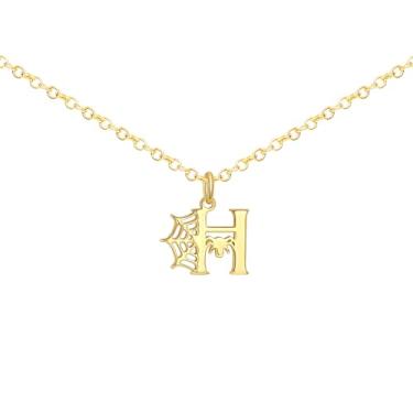 Imagem de Colar de Halloween, presentes de Halloween para mulheres, colar com inicial de teia de aranha para meninas adolescentes, colares de letras douradas delicadas ajustáveis para sua namorada, filha