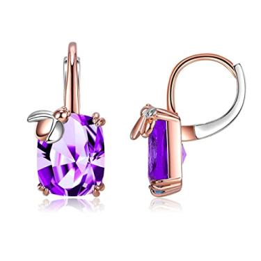Imagem de Deelfel Brincos femininos, zircônia, ouro rosa, ouro 18K, roxo, brincos de alavanca, retângulo de gota, zircônia grande, aço inoxidável, hipoalergênicos, acessórios, Zircônia cúbica de aço inoxidável