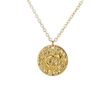 Imagem de Colar feminino com pingente de moeda com pingente de sol e lua, moderno e elegante, One Size, Zinco, Sem Pedra Preciosa