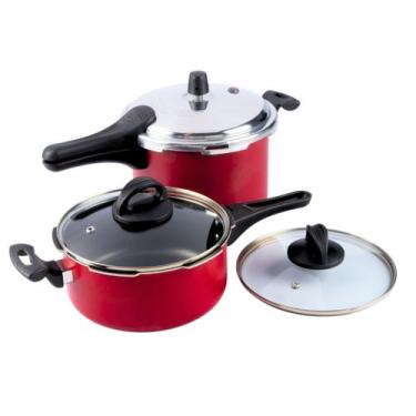 Imagem de Jogo De Panelas De Pressão Antiaderente 3L E 4,5L Vermelho - Aluminio 