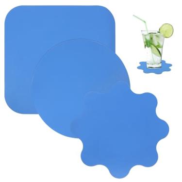 Imagem de ONLYKXY 3 peças de porta-copos engraçados de silicone de forma mista para decoração de mesa de bebidas, tapete de copo antiderrapante fofo cor pastel para mesa de casa, escritório, bar, cozinha, chá
