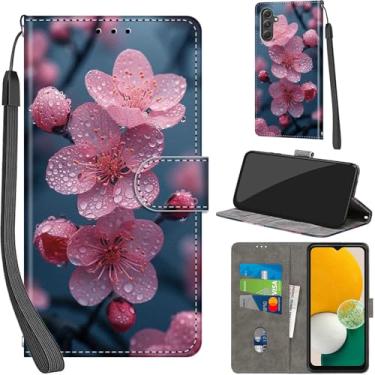 Imagem de Salanheo Capa carteira para Samsung Galaxy A54 5G, com [3 compartimentos para cartões], fecho magnético com suporte, capa protetora flip de couro PU à prova de choque de 6,4 polegadas, flor de pêssego