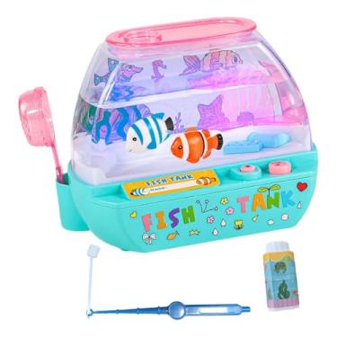 Imagem de Bothyi Aquário de brinquedo falso com luzes, acessório interativo de desenho animado, aquário de mesa de fantasia, Azul