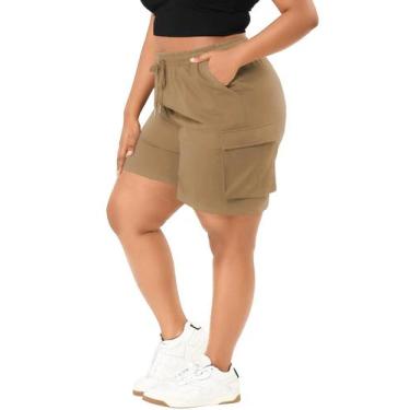 Imagem de Shorts femininos Eytino plus size Running Summer Cargo 4X cáqui