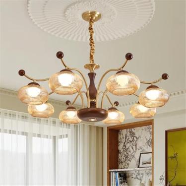 Imagem de Lustre contemporâneo de latão para sala de estar com LED, estilo retrô, criativo, para restaurante, quarto, escritório, hotel, casa de campo, café, luminária pendente (J 8 luzes)