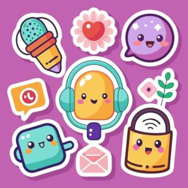 Imagem de Adesivos Kawai para Crianças - Decoração de Quarto e Caderno com Personagens Fofos e Rosa 30x30cm