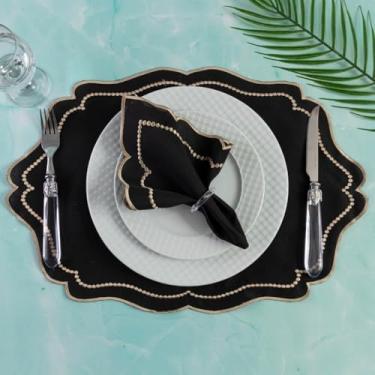 Imagem de Conjunto de 12 jogos americanos estilo americano Jogos americanos para uma mesa de jantar para 6 pessoas Arranjo de mesa Guardanapos redondos Mesa de jantar(Realeza Bor Dour - Preto)