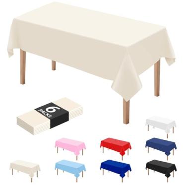 Imagem de DaiUni 6 peças de toalhas de mesa descartáveis de plástico marfim para festas 137 x 274 cm, toalhas de mesa retangulares de plástico para festas
