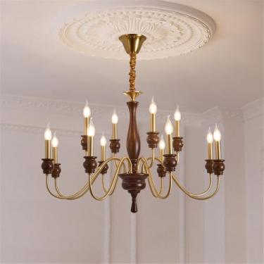 Imagem de Lustre contemporâneo de latão para sala de estar com LED, estilo retrô, criativo, para restaurante, quarto, escritório, hotel, casa de campo, café, luminária pendente (U 12 lâmpadas)