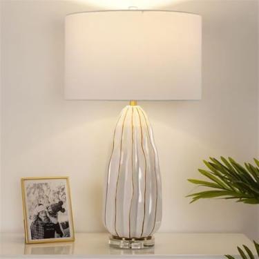 Imagem de Luminária de mesa contemporânea de cerâmica, estilo americano, luxuosa, com LED, para sala de estar, quarto, escritório, casa de campo, hotel ou mesa de cabeceira (Estilo 147)