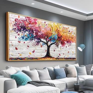 Imagem de Wapluam Arte de parede vibrante árvore da vida natureza colorida pintura abstrata imagem moderna paisagem panorâmica decoração de parede arte impressão em tela emoldurada para sala de estar quarto