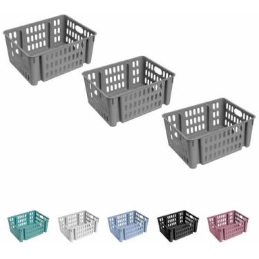 Imagem de Cesto Decorativo Empilhavel Organizador Cozinha Casa Kit C/3 - Atelie 