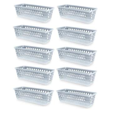 Imagem de Kit 10 Cestos Multiuso Comprido Retangular Transparente 28x11x8 Cm 123