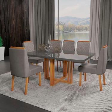 Imagem de Sala de Jantar 180x90 Gabi MDF/Vidro 6 Cadeiras Bom Pastor, Base Natur