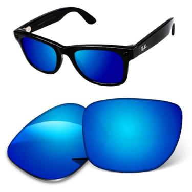 Imagem de Lentes de substituição de 1,6 mm compatíveis com óculos inteligentes Ray-Ban Meta Wayfarer RW4008/RW4012 de 53 mm, à prova de arranhões (espelhado azul gelo)