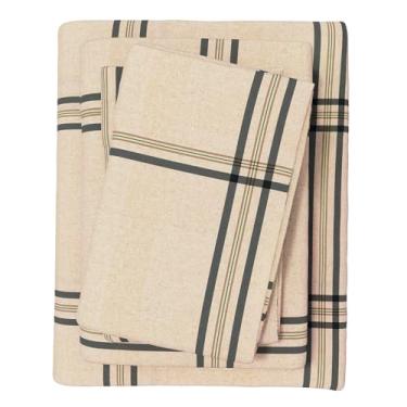 Imagem de Great Bay Home Jogo de lençóis de flanela king size - 100% algodão turco, escovado, xadrez e listrado, ultramacio, aconchegante, conjunto de cama de 4 peças (xadrez azul e castanho)