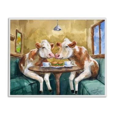 Imagem de Stupell Industries Arte giclée emoldurada branca Two Cows Cafe Brunch, design de George Dyachenko, 61 x 76 cm