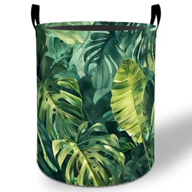 Imagem de Cesto de lavanderia tropical Leaves 50 x 40 cm, balde de armazenamento de roupas Oxford dobrável para quarto, banheiro, quarto de bebê, organizador de brinquedos, presentes para crianças, meninos