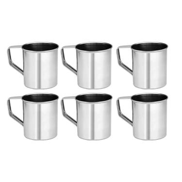 Imagem de Kit 6 Canecas Inox 300Ml Resistente Escola Creche Água Café