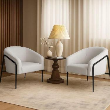 Imagem de Poltrona Sala Industrial Alta Preto Kit 2 Stella Linho Cinza D03 - D'r