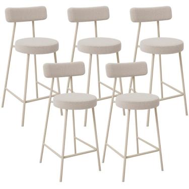 Imagem de Kit 05 Banquetas Baixa Cozinha Sala Jantar Bancada Milão Arena L02 Bouclê Bege - Lyam Decor