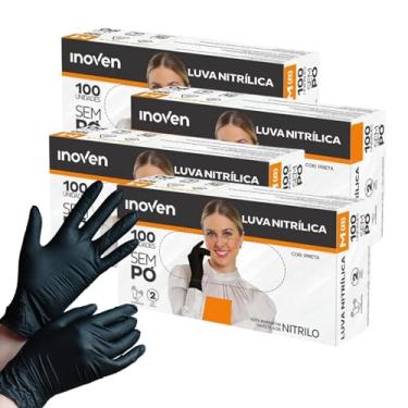Imagem de Luva Nitrilica Preta Descartavel sem Pó - INOVEN - P, M e G - 400 unidades (4 caixas com 100 unidades) (P)