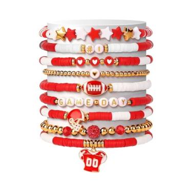 Imagem de Coshatch Dia de Jogo #1 Pulseira de Futebol com Pingente de Miçangas Elásticas Jérsei Pingente Jérsei Joias Esportivas para Mães Pais Treinadores Fãs Acessórios de Moda Verde, One Size, Argila de