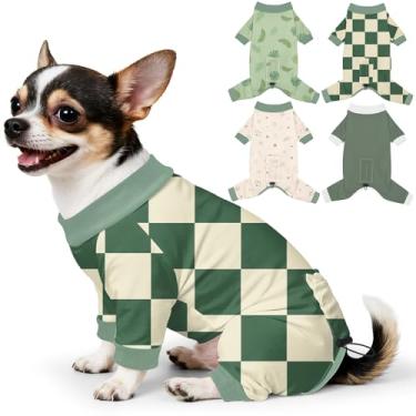 Imagem de Bienbee Pijamas para cães, 4 peças, pijamas macios e elásticos, roupas para cães pequenos, médios e grandes, meninos e meninas (conjunto verde) - P