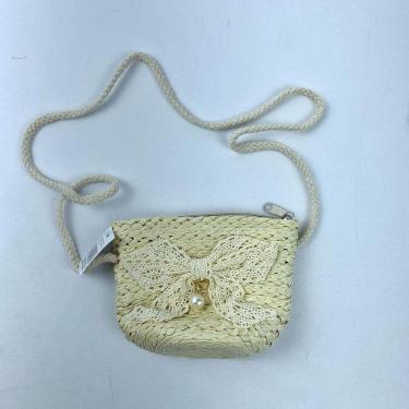 Imagem de Bolsa Infantil Feminina Mini Bag Em Palha Sintética Transversal De Ombro Com Lacinho marfim