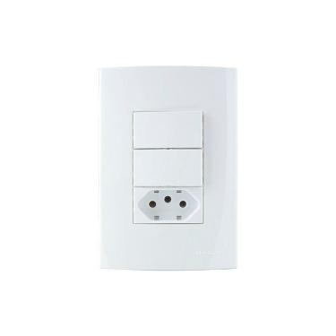 Imagem de Interruptor Simples Duplo 10a E Tomada 2p+t 10a Margirius Sleek Com Placa 4x2 Branco