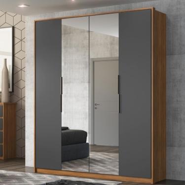 Imagem de Guarda Roupa Casal 4 Portas Com Espelho E 3 Gavetas Grécia - Amêndola-grafito