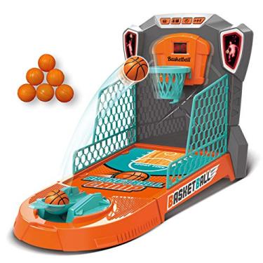Imagem de KUARLUBI Brinquedo de jogo de tiro de basquete, conjunto de jogos de basquete de mesa com quadra de basquete, cesta de movimento, luz e pontuação divertida brinquedo esportivo novidade para presentes