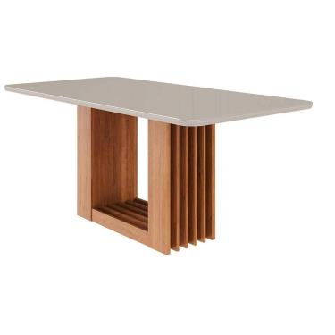 Imagem de Mesa De Sala Jantar Ariela C- Tampo Madeirado Vidro 180x90cm Cinamomo-off White - Cimol