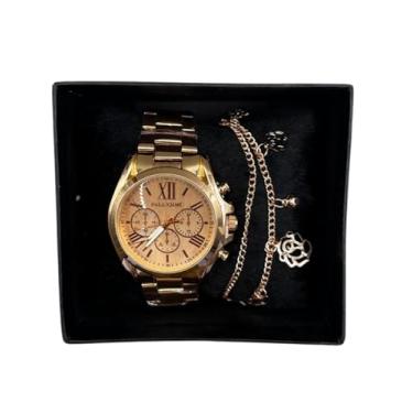 Imagem de Relógio Feminino Aço Inoxidável + Pulseira + Caixa Presente | Estilo Sofisticado (Rosê)