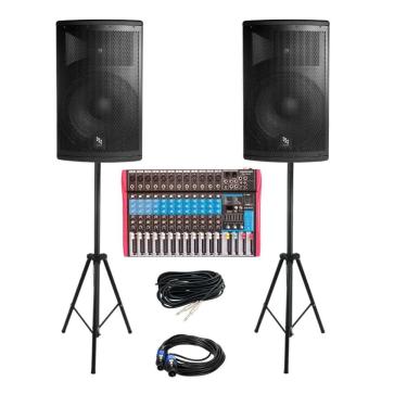 Imagem de Kit Caixa de Som Ativa + Passiva MK-15 + makpro