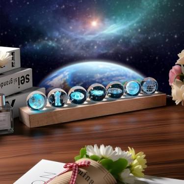 Imagem de 7 peças de bola de cristal com sistema solar 3D com LED, decoração de astronomia interestelar, lâmpada de galáxia espacial de Saturno de Júpiter para escritório em casa, presentes de aniversário de