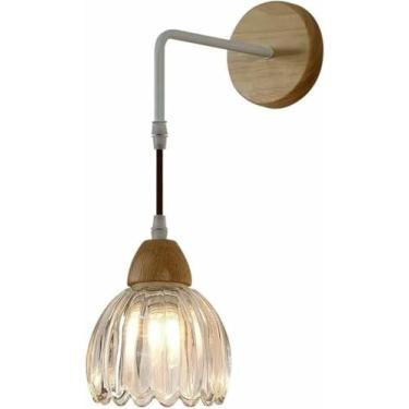 Imagem de WLHAZMWY Abajur de parede francês transparente abajur de parede vintage base de madeira forma flor arandela braço curvado pendurado design luz
