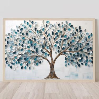 Imagem de Árvore azul imagem árvore da vida tela azul árvores brancas pôster minimalismo arte de parede moderno abstrato estético pôster azul-petróleo imagem abstrata tela abstrata decoração de parede sala de