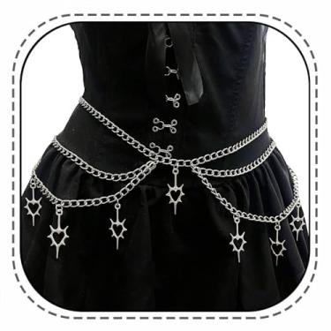 Imagem de Wloisc Cinto de corrente de estrela - Punk Gothic Crossover Body Belly Chains borla para mulheres meninas (prata), Middle, Liga metálica, Sem Pedra Preciosa